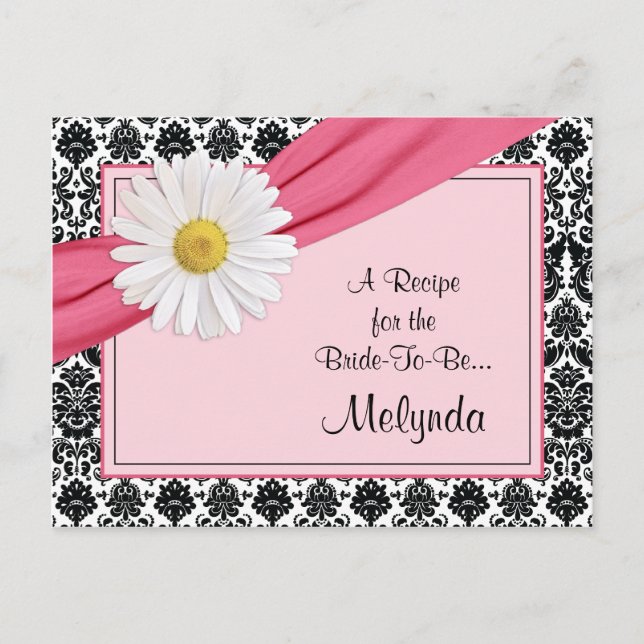 Postale Carte de recette Damask Pink Daisy pour la mariée (Devant)