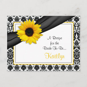 Postale Carte de recette Damask Yellow Sunflower pour la m