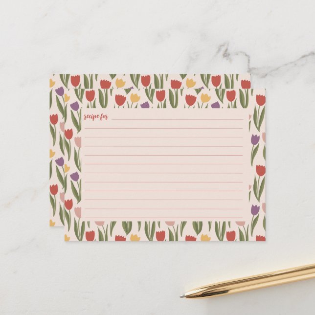 Postale Carte de recette de Baby Shower aux Tulipes (Devant/Arrière en situation)