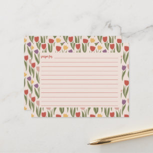 Postale Carte de recette de Baby Shower aux Tulipes