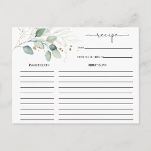 Postale Carte de recette de Baby Shower Eucalyptus Or