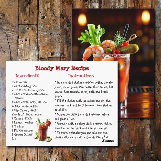 Postale Carte de recette de Bloody Mary (Créateur téléchargé)