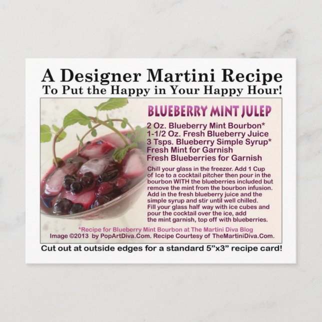 POSTALE CARTE DE RECETTE DE COCKTAIL BLUEBERRY MINT JULEP (Devant)