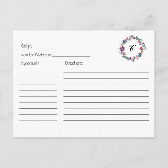 Postale Carte de recette de couronne de fleurs (Devant)