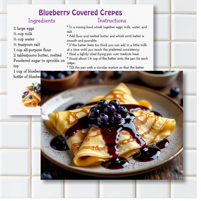 Postale Carte de recette de crêpes recouvertes de myrtille (Créateur téléchargé)