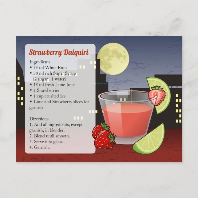 Postale Carte de recette de Daiquiri à la fraise (Devant)