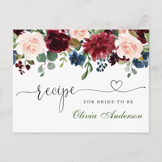 Postale Carte de recette de douche de mariage Burgundy Nav (Devant)