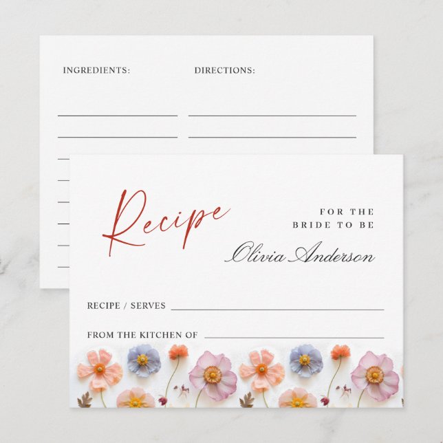 Postale Carte de recette de douche de mariée à fleurs sauv (Devant / Derrière)