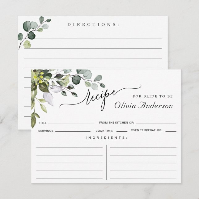 Postale Carte de recette de douche de mariée à l'eucalyptu (Devant / Derrière)