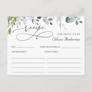 Postale Carte de recette de douche de mariée élégante Euca