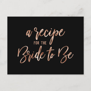 Postale Carte de recette de douche de mariée en typographi