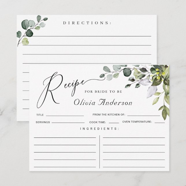 Postale Carte de recette de douche nuptiale à l'eucalyptus (Devant / Derrière)