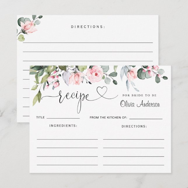 Postale Carte de recette de douche nuptiale aux roses Euca (Devant / Derrière)