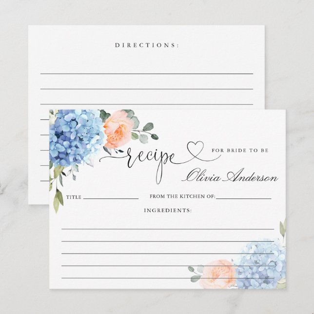 Postale Carte de recette de douche nuptiale d'hortensia bl (Devant / Derrière)