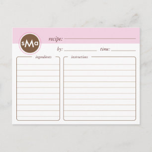 Postale Carte de recette de Fête des mariées de monogramme