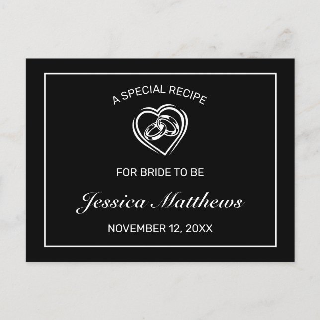 Postale Carte de recette de Fête des mariées noire minimal (Devant)