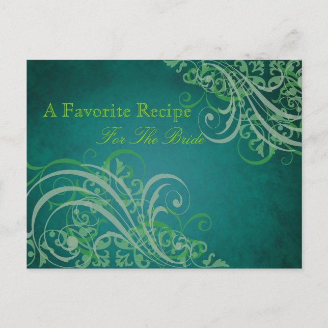 Postale Carte de recette de Fête des mariées verte baroque (Devant)