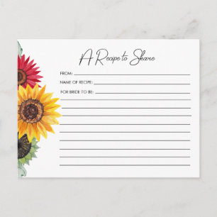 Postale Carte de recette de fête prénuptiale Tournesols 