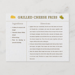 Postale Carte de recette de frites au fromage grillé pour