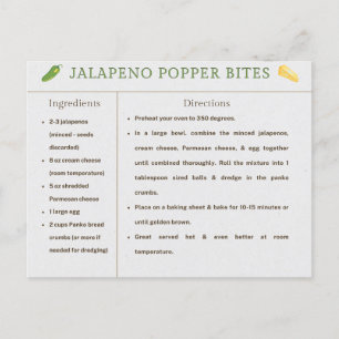 Postale Carte de recette de Jalapeno Popper Bites pour Tha