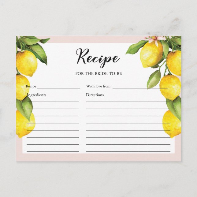 Postale Carte de recette de la douche nuptiale Citrus citr (Devant)