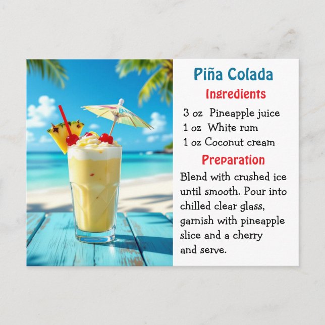 Postale Carte de recette de la Journée nationale du Piña C (Devant)