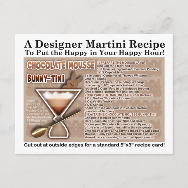 Postale Carte de recette de lapin Mousse de chocolat Marti (Devant)