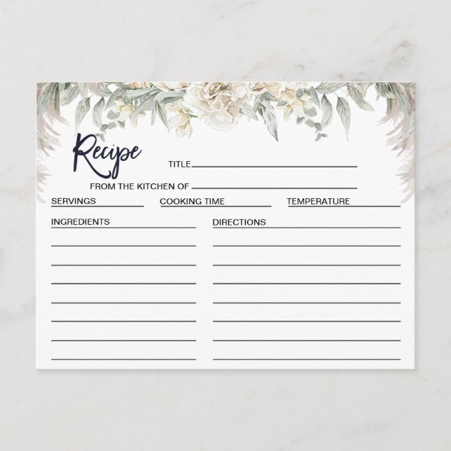 Postale Carte de recette de mariage bohème florale blanche (Devant)