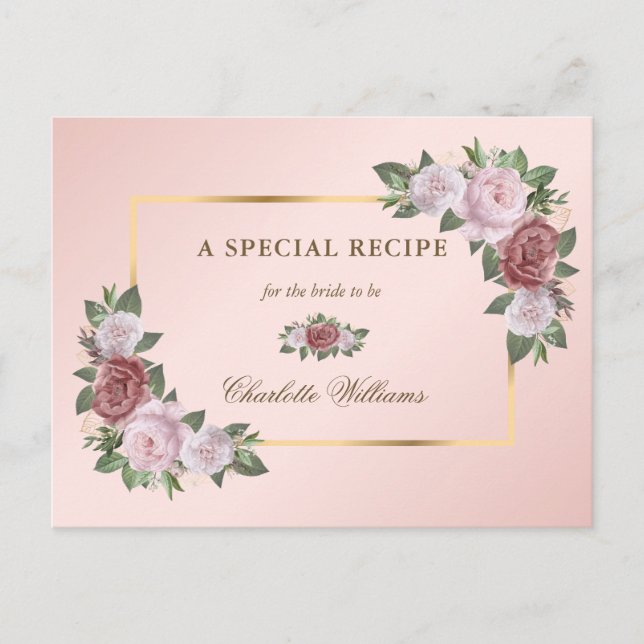 Postale Carte de recette de mariage floral or rose blush (Devant)
