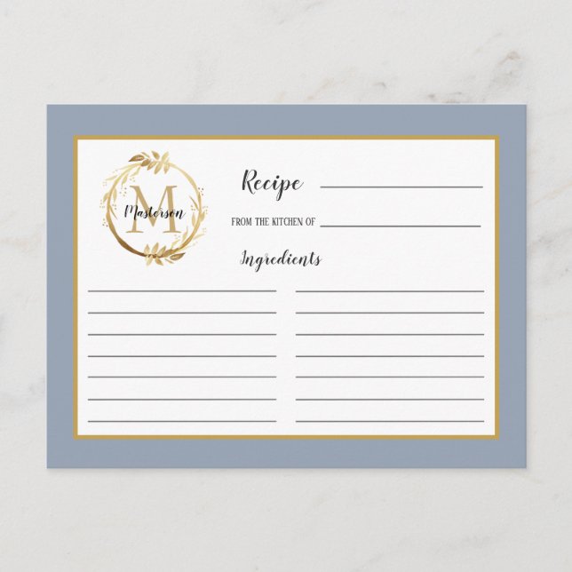 Postale Carte de recette de monogramme de feuillage doré b (Devant)