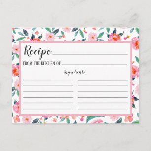 Postale Carte de recette de motif floral rose