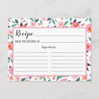 Postale Carte de recette de motif floral rose