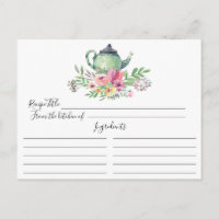 Carte de recette de pot de thé vert floral