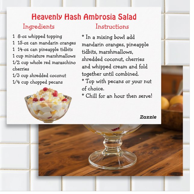 Postale Carte de recette de salade d'ambroisie (Créateur téléchargé)