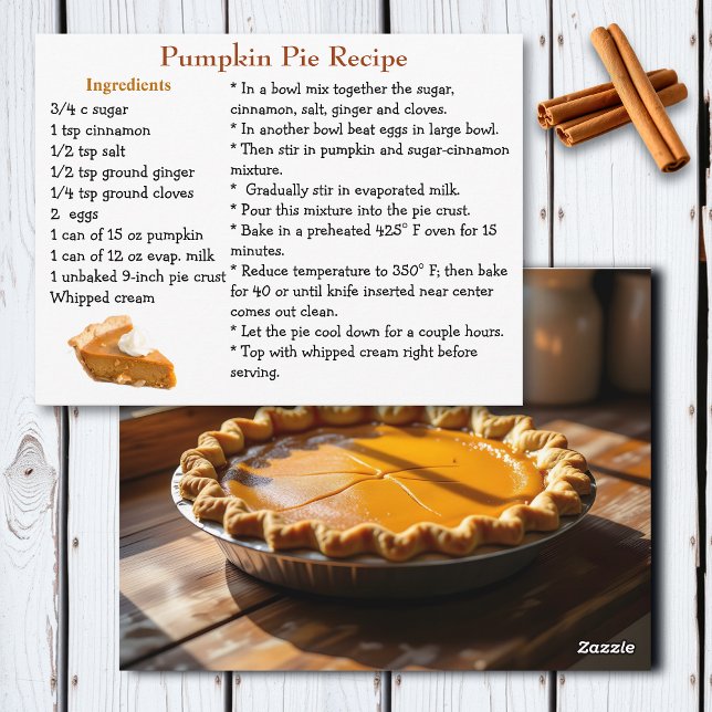 Postale Carte de recette de tarte à la citrouille (Créateur téléchargé)