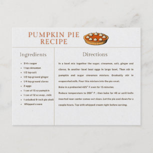 Postale Carte de recette de tarte à la citrouille pour Tha