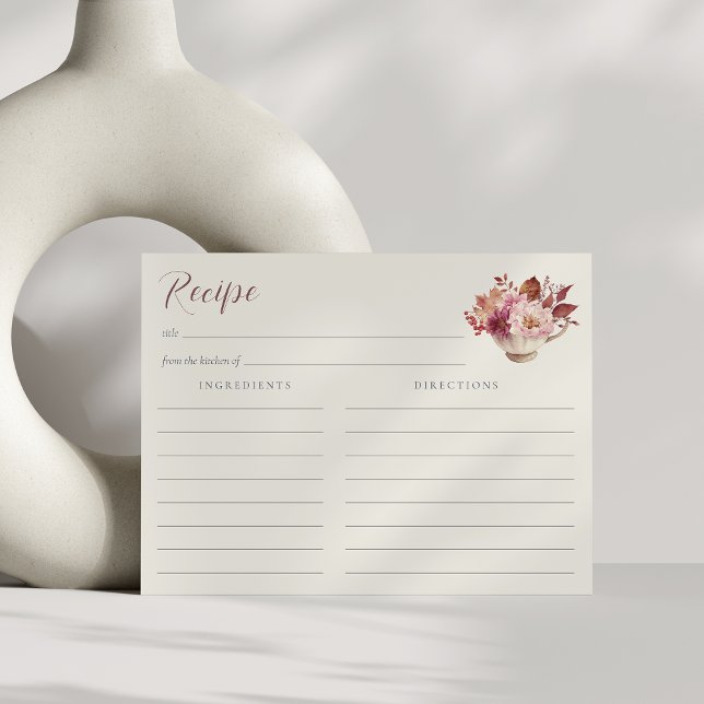 Postale Carte de recette de théière florale d'automne pour (Créateur téléchargé)