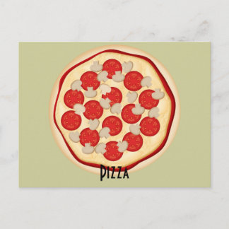 Postale Carte de recette de tomates et champignons Pizza