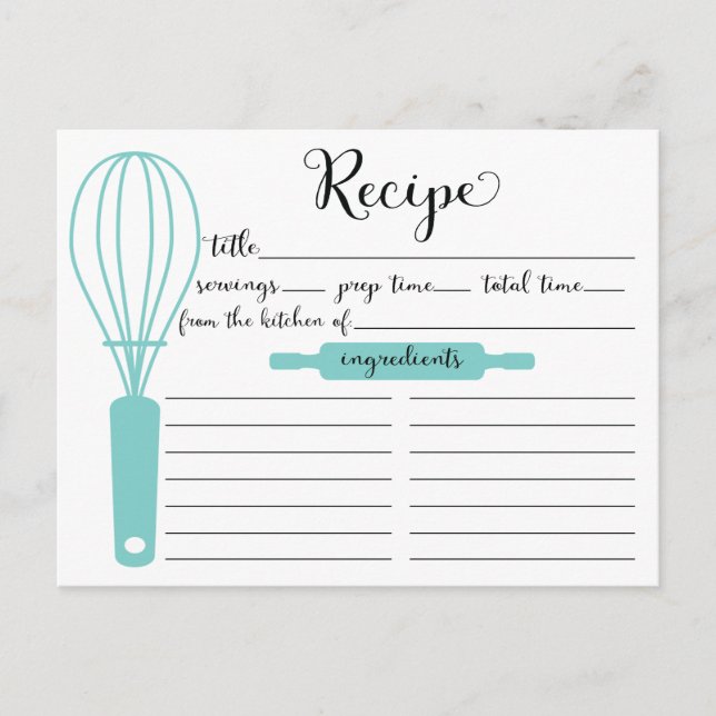 Postale Carte de recette de Whisk Bleu Lettré à la main mo (Devant)
