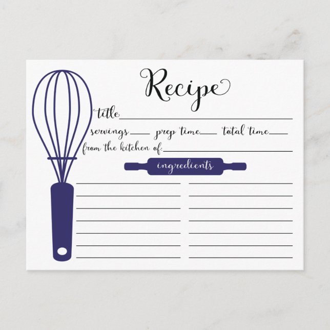 Postale Carte de recette de Whisk Bleu Lettré à la main mo (Devant)