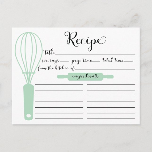 Postale Carte de recette de Whisk vert à la menthe verte (Devant)