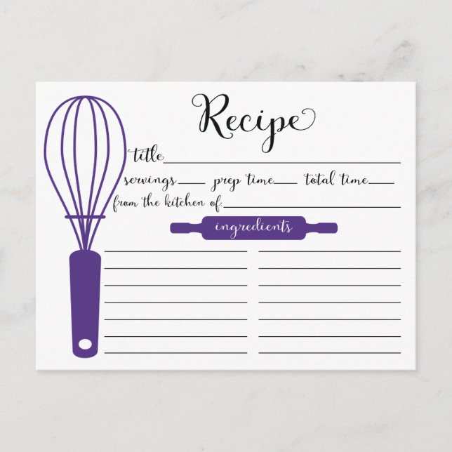 Postale Carte de recette de Whisk violet à la main mignonn (Devant)