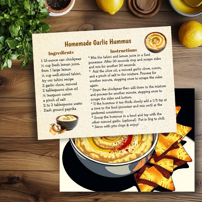 Postale Carte de recette d'houmous à l'ail fait maison (Créateur téléchargé)