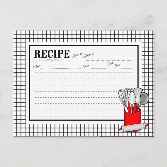 Postale Carte de recette d'ustensile de cuisine rouge Cadd (Devant)