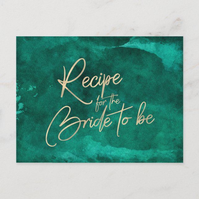 Postale Carte de recette Emerald Green Watercolor & Gold B (Devant)