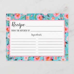 Postale Carte de recette en bois d'Aqua rose rustique
