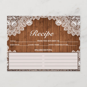 Postale Carte de recette en bois rustique et dentelle blan