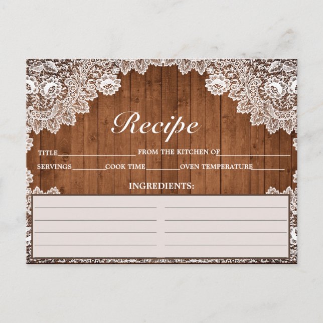 Postale Carte de recette en bois rustique et dentelle blan (Devant)