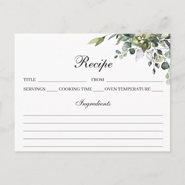 Postale Carte de recette Eucalyptus Watercolor (Devant)