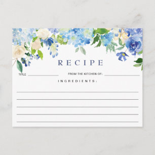 Postale Carte de recette Fête des mariées Florale Blue Hyd